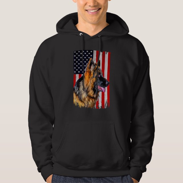 Tysk schepherd American Flagga German Shepherd Hoodie (Framsida)