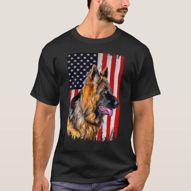 Tysk schepherd American Flagga German Shepherd T Shirt (Framsida)
