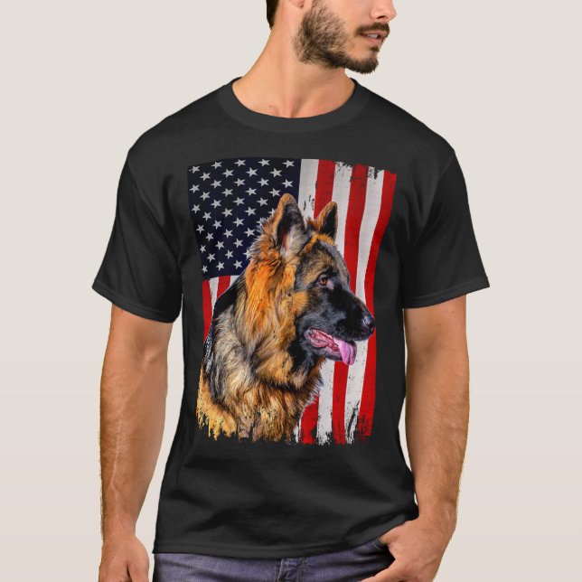 Tysk schepherd American Flagga German Shepherd T Shirt (Framsida)