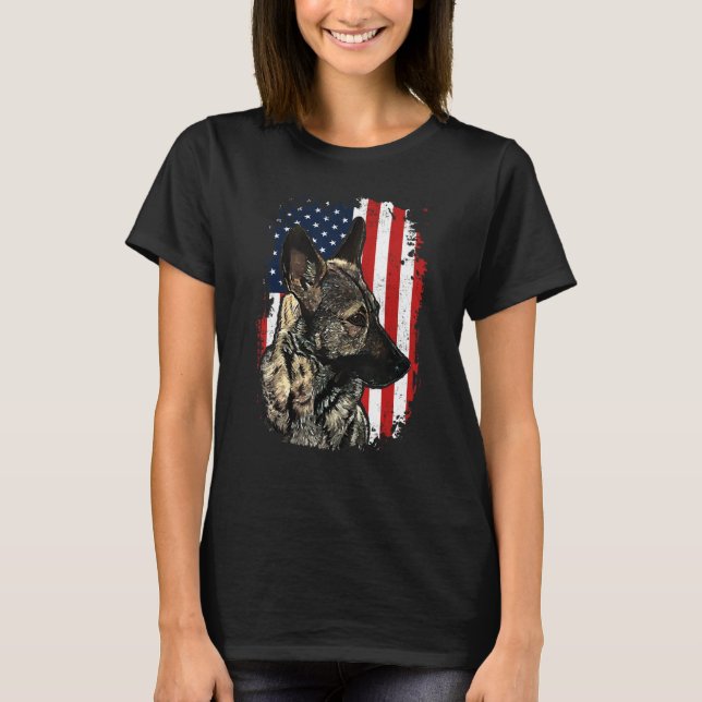 Tysk schepherd American Flagga Patriotic Hund T Shirt (Framsida)