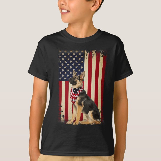 Tysk schepherd American Flagga Shirt Independence  T (Framsida)