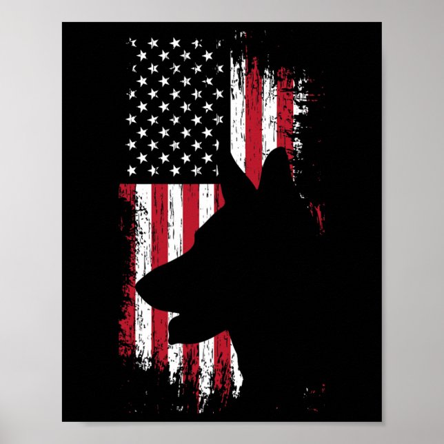 Tysk schepherd American Flagga Shirt Usa Patriotic Poster (Framsidan)