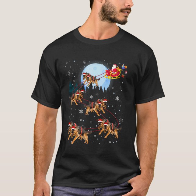 Tysk schepherd Hat Reindeer Sleigh Santa under Xm T Shirt (Framsida)