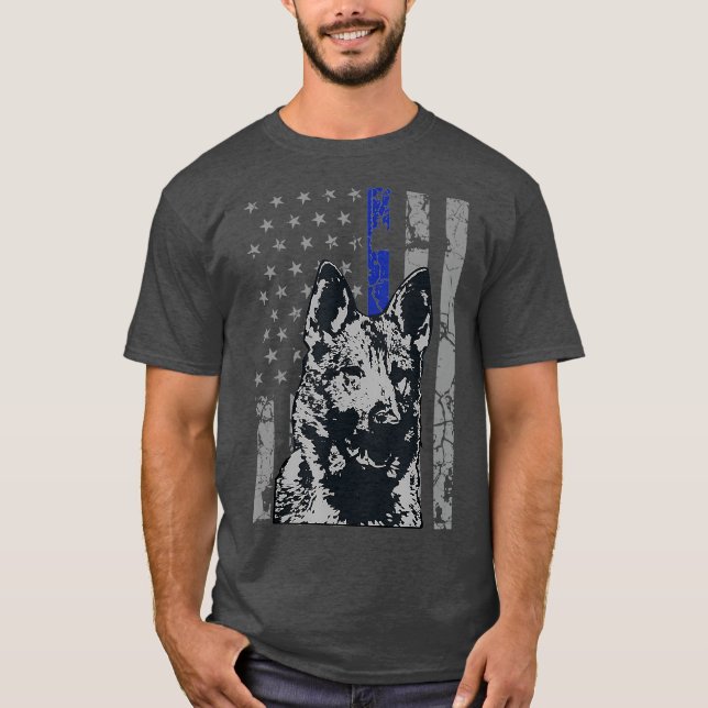 Tysk schepherd K9 Thin Blue Line Polis Hund T Shirt (Framsida)