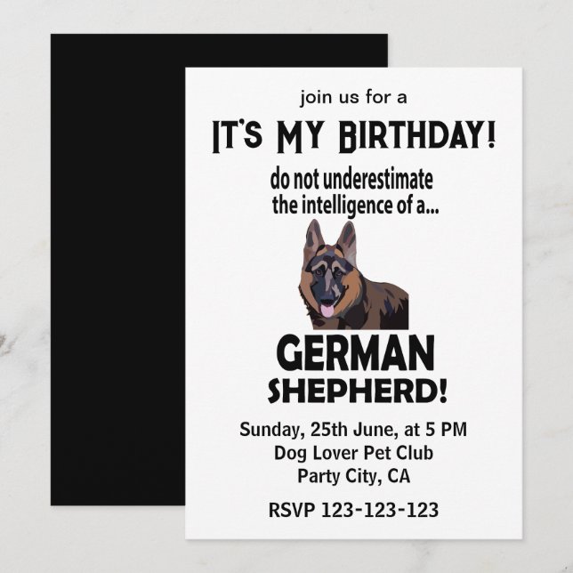 Tysk schepherd Pet Birthday German Shepherd Inbjudningar (Fram/baksida)