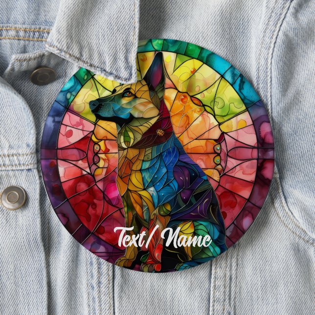 Tysk schepherd Pet Hund Stain Glass Design Pin Knapp (In Situ)