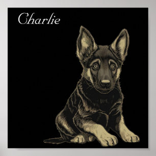 Tysk schepherd Puppy Custom Name Cute wallart Poster