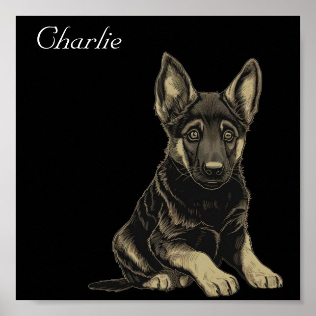 Tysk schepherd Puppy Custom Name Cute wallart Poster (Framsidan)