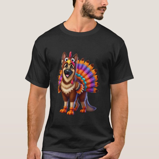 Tysk schepherd Turkey Funny Thanksgiving Animal D T Shirt (Framsida)
