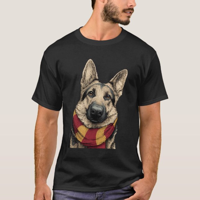 Tysk schepherd Wearing a Scarf T Shirt (Framsida)