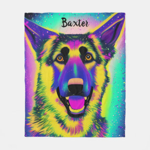 Tysk Shepard Konfetti Pop Art med valfritt namn Fleecefilt