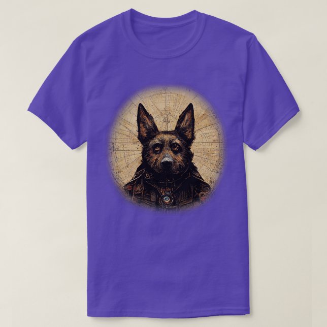 Tysk Sheperd Surreal Steampunk Artwork Hund älskar T Shirt (Design framsida)