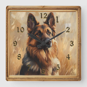 Tysk Shepherd 2 Painting-utseende Fyrkantig Klocka