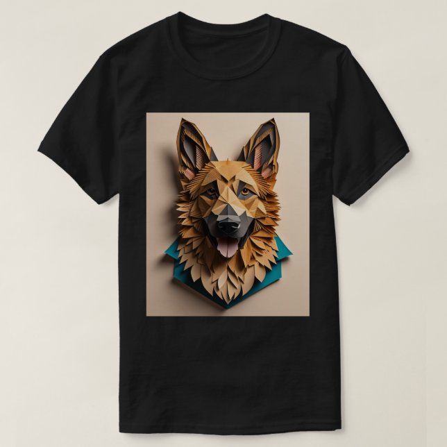 Tysk Shepherd 3D Papper Art Design T-shirt (Design framsida)