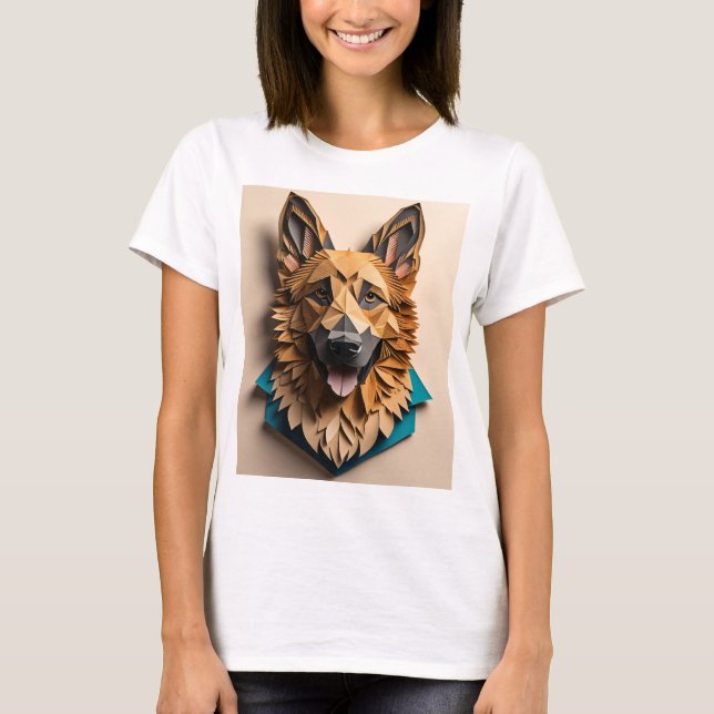 Tysk Shepherd 3D Papper Art Design T-shirt (Framsida)