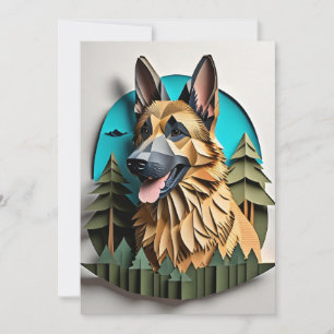 Tysk Shepherd 3D Papper Art Design T-shirt Inbjudningar