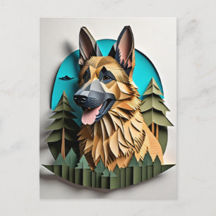 Tysk Shepherd 3D Papper Art Design T-shirt Vykort