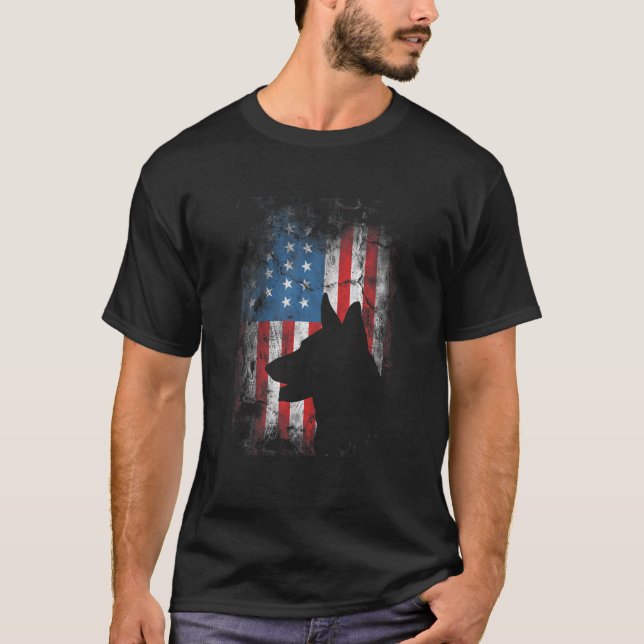 Tysk shepherd 4:e juli American Flagga Fog Kärlek T Shirt (Framsida)