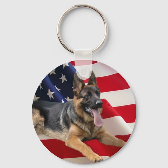 Tysk Shepherd America Keychain Nyckelring (Framsida)