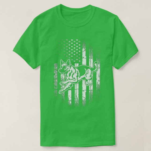 Tysk Shepherd AMERICAN FLAGGA Patriotic Hund Räddi T Shirt (Design framsida)
