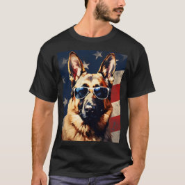 Tysk Shepherd american flagga T Shirt
