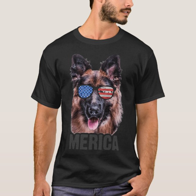 Tysk Shepherd American Flagga Usa Hund T Shirt (Framsida)