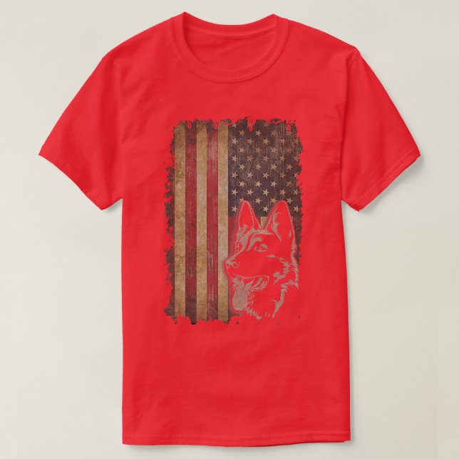 Tysk Shepherd American US Flagga Rolig hund Owner T Shirt (Design framsida)