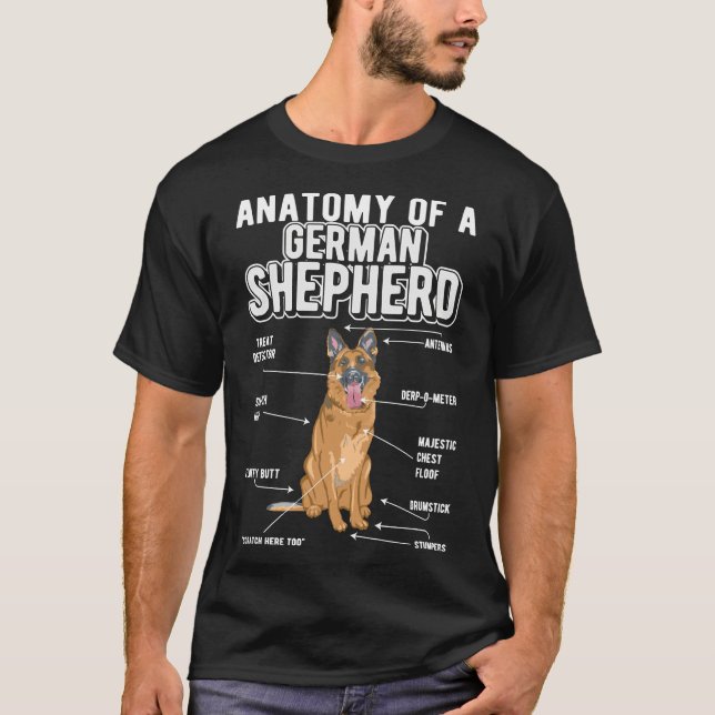 Tysk Shepherd Anatomy Rolig hund T Shirt (Framsida)