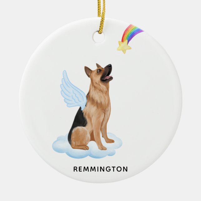 Tysk Shepherd Angel Personalize Pet Hund Memorial Julgransprydnad Keramik (Framsidan)