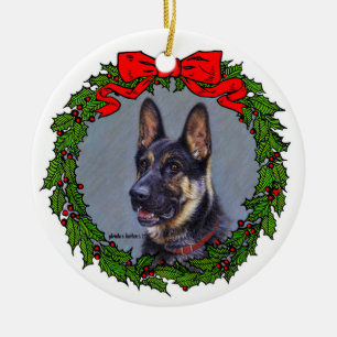 Tysk Shepherd Art by Glenda S. Harlan Julgransprydnad Keramik