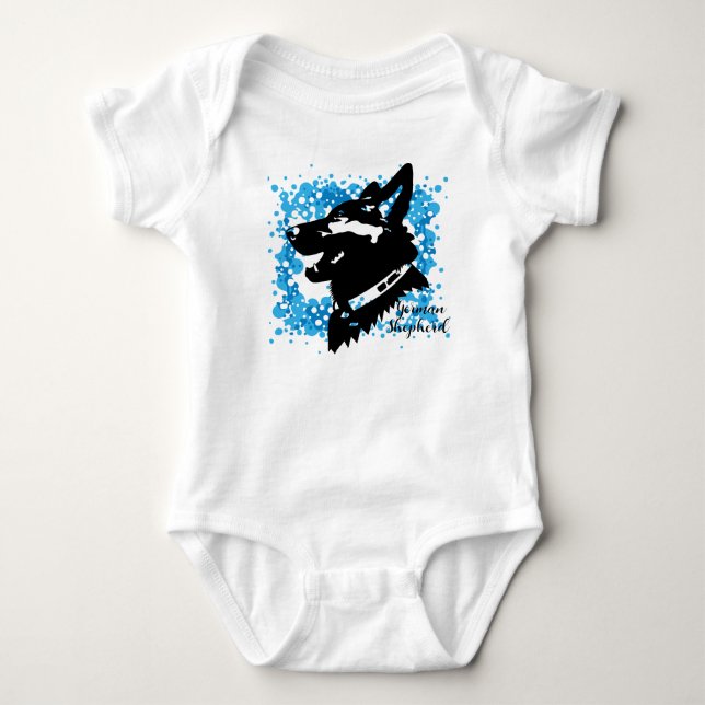 Tysk Shepherd Baby Bodykostblått T Shirt (Framsida)