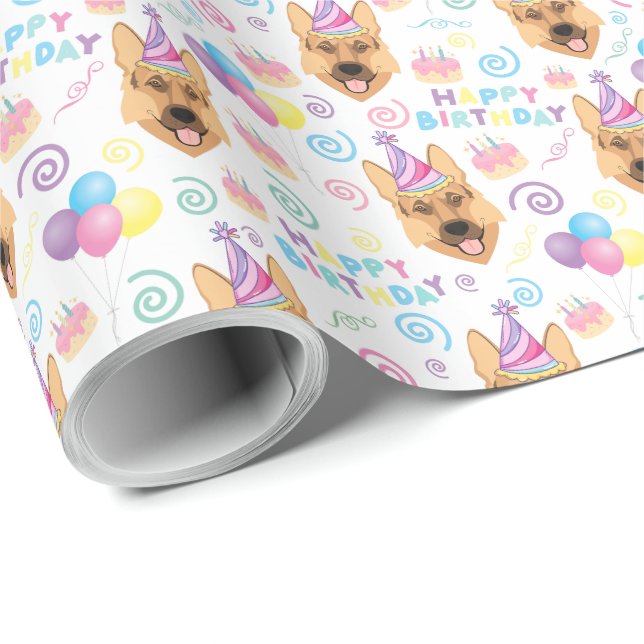Tysk shepherd Birthday Wrapping Papper Presentpapper (Rullad Hörn)