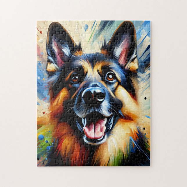 Tysk Shepherd Black och Tan Hund Acrylic Print Pussel (Vertikal)