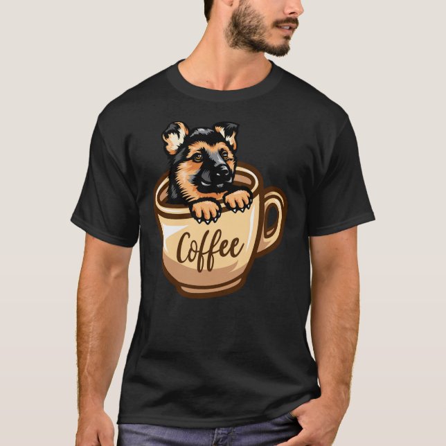 Tysk Shepherd Black Porträtt Head Vector T Shirt (Framsida)