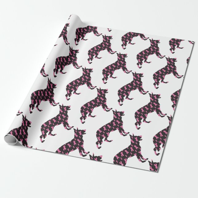 Tysk-Shepherd-Cancer-Ribbon-Black Presentpapper (Utrullad)