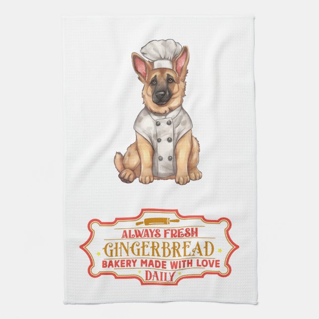 Tysk shepherd Chef Baking Gingerbröd Kökshandduk (Vertikal)