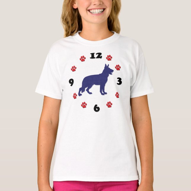 Tysk Shepherd Clock T-shirt (Framsida)