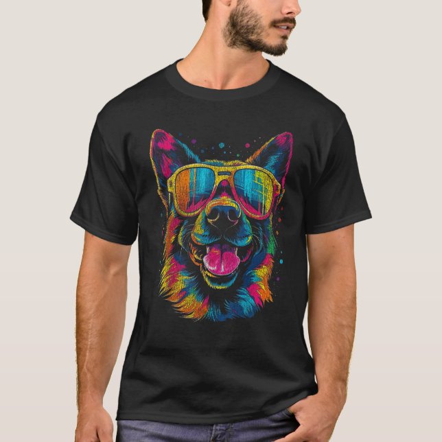 Tysk Shepherd Colorful Art Design T Shirt (Framsida)