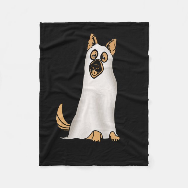 Tysk Shepherd Cute Hund Wearing Ghost Funny Hallo Fleecefilt (Framsidan)
