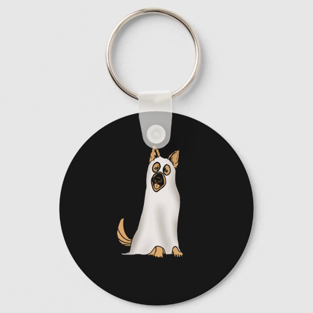 Tysk Shepherd Cute Hund Wearing Ghost Funny Hallo Nyckelring (Framsida)