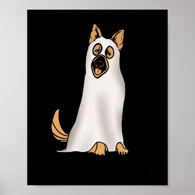 Tysk Shepherd Cute Hund Wearing Ghost Funny Hallo Poster (Framsidan)