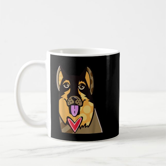 Tysk Shepherd Cute Tecknad hund Pop-Art Souvenir Kaffemugg (Vänster)