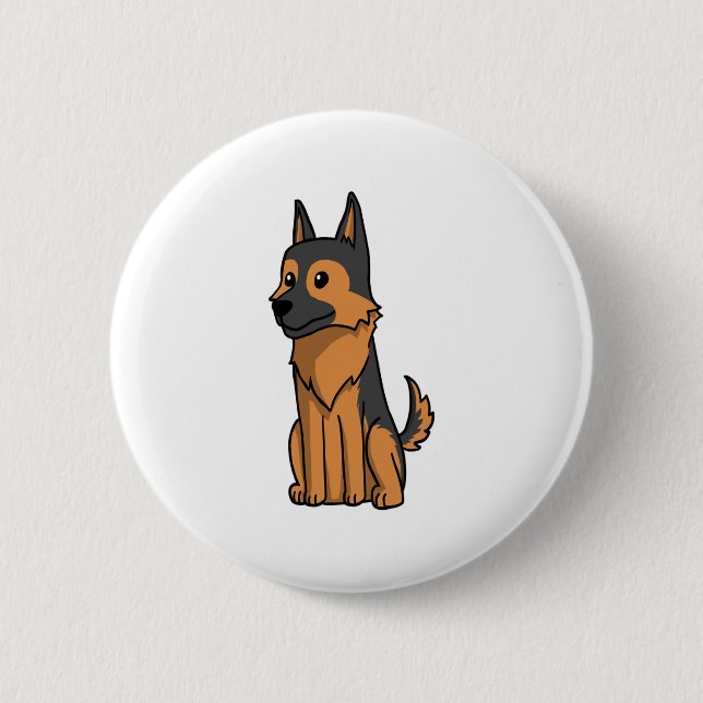 Tysk Shepherd Cute Tecknad Knapp (Framsida)