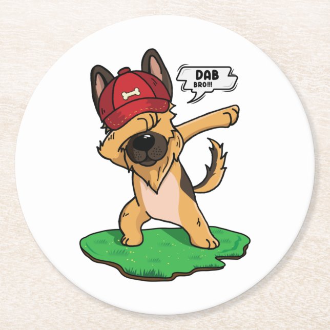 Tysk Shepherd Dabbing Underlägg Papper Rund (Framsidan)