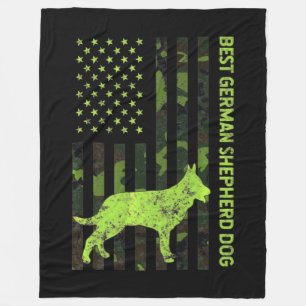 Tysk Shepherd Distress USA flagga Camouflage Fleecefilt