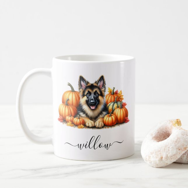 Tysk Shepherd Fall Mugg med Personlig Namn (Med munk)