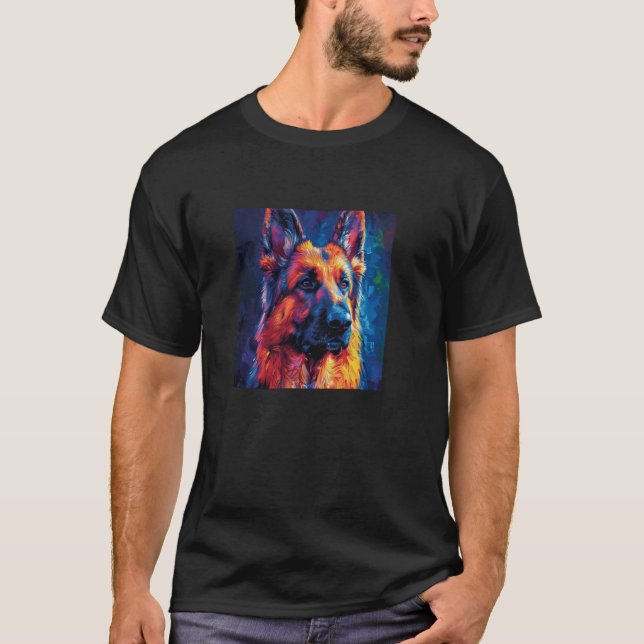 Tysk Shepherd Färgrik Grafik 1 T Shirt (Framsida)