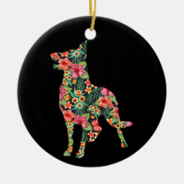 Tysk Shepherd Flower Rolig hund Silhouette-Blommig Julgransprydnad Keramik