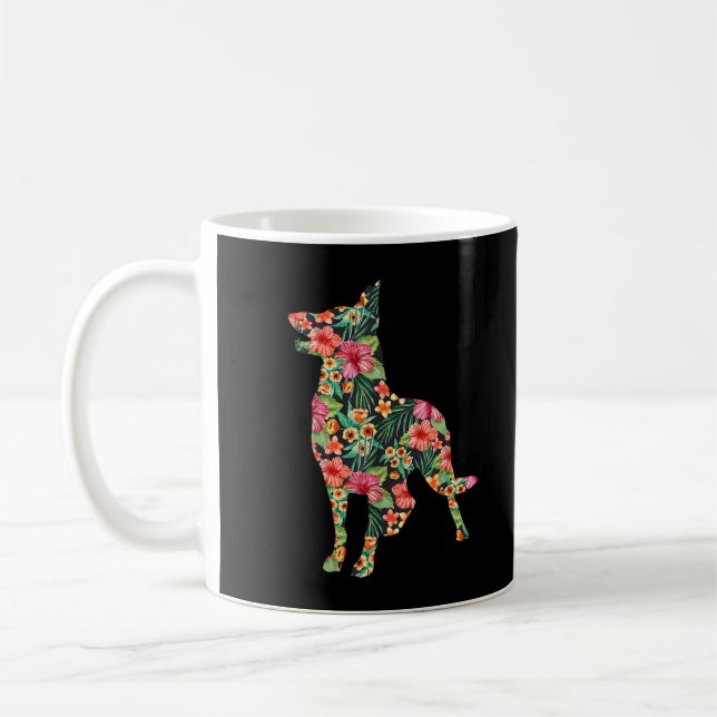 Tysk Shepherd Flower Rolig hund Silhouette-Blommig Kaffemugg (Vänster)