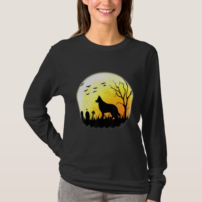 Tysk Shepherd Full Moon Halloween Hund T Shirt (Framsida)